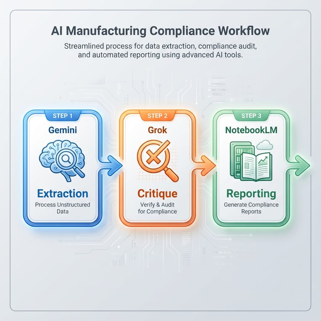 AI Compliance Stack Workflow: Gemini for Extraction, Grok for Critique, NotebookLM for Reporting
